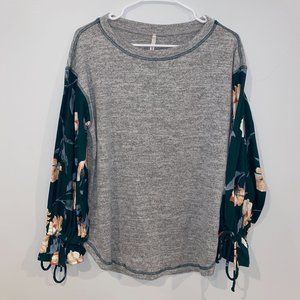 My Story Pullover Sweater Shirt Top Blouse Floral Gray Small Womens Cute Green